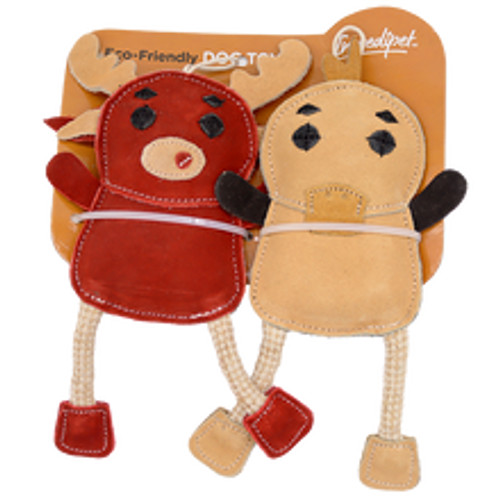 Incredipet Leather & Rope Moose & Duck Dog Toys, 2 pack 