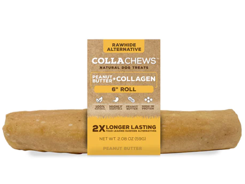 Collachews Peanut Butter Harvest Roll Collagen Recipe Dog Chew 6 in