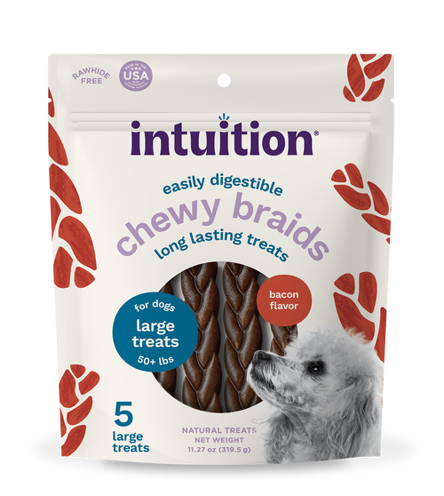Intuition Chewy Braids, Rawhide-Free, Long-Lasting Bacon Flavor Dog Chew Treats 5 ct
