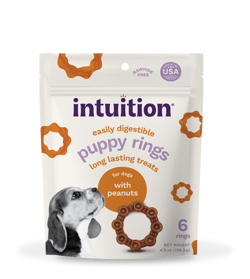 Intuition Puppy Rings, Rawhide-Free, Long-Lasting Peanut Flavor Dog Chew Treats 6 ct