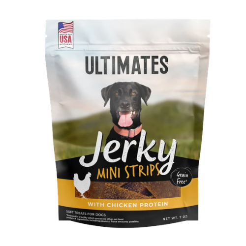 Ultimates Grain-Free Jerky Mini Strips with Chicken Protein Soft Dog Treats 7 oz