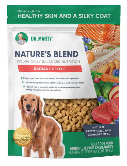 Dr. Marty Nature's Blend Radiant Select Freeze-Dried Raw Dog Food for Skin & Coat 16 oz