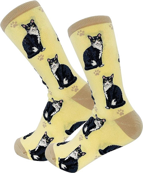 E&s Imports Pet Lover Socks Black & White Cat, Unisex, One Size Fits Most 