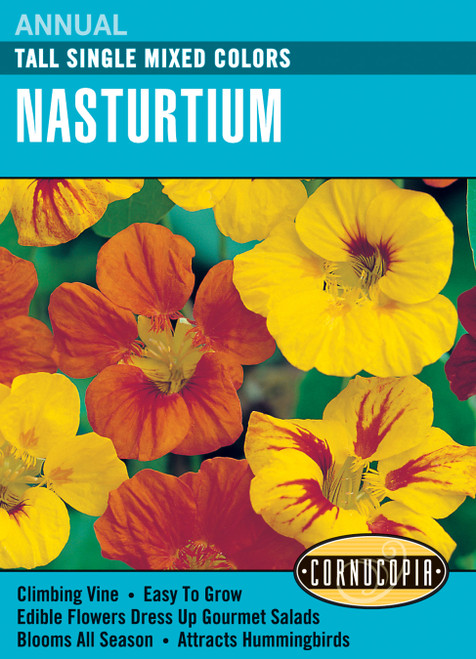 Renee's Garden Annual Tall Single Mixed Colors Nasturtium Flower Seeds 