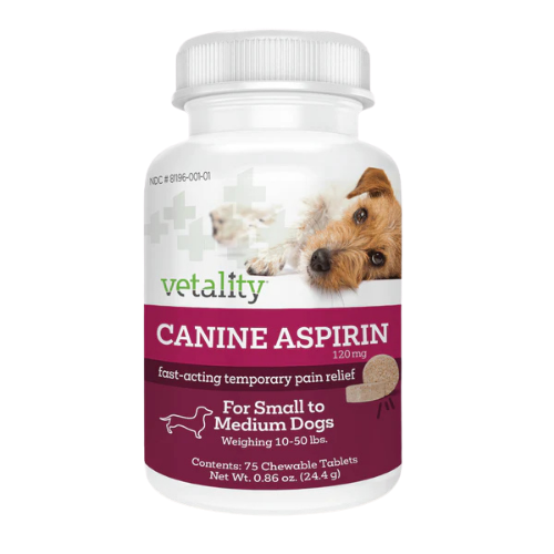 Vetality Canine Aspirin- Fast Acting Pain Relief for Dogs 10-50 lbs 75 ct