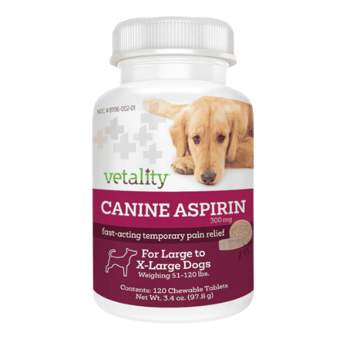 Vetality Canine Aspirin- Fast Acting Pain Relief for Dogs Over 50 lbs 120 ct