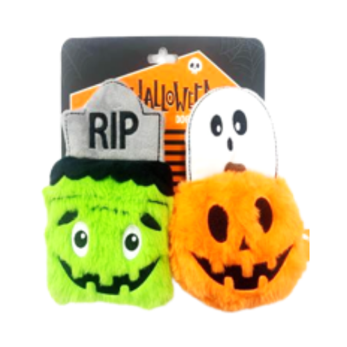 Petrageous Halloween Frankenstein & Pumpkin Plush Dog Toys 2 pk