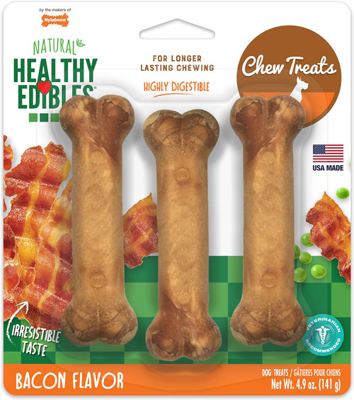 Nylabone Healthy Edibles All-Natural Long Lasting Bacon Flavor Chew Dog Treat, 3 pk up to 25 lbs