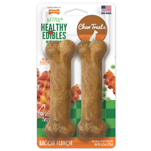 Nylabone Healthy Edibles All-Natural Long Lasting Bacon Flavor Chew Dog Treats, Twin Pack