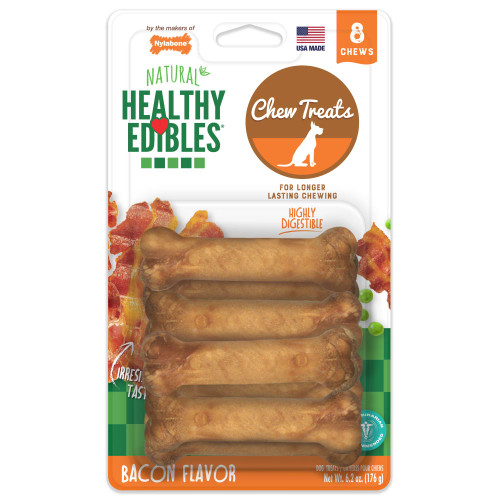 Nylabone Healthy Edibles All-Natural Long Lasting Bacon Flavor Chew Dog Treats, 8 pk up to 15 lbs
