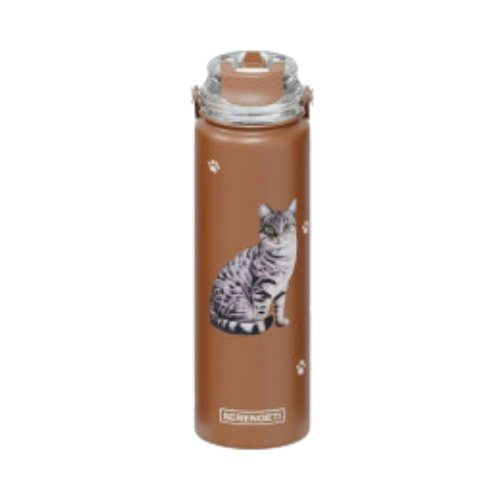 E & S Imports Serengeti Silver Tabby Cat Stainless Steel Water Bottle 24 oz