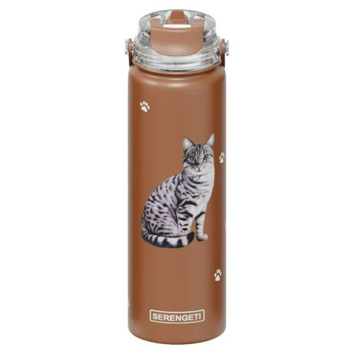 E & S Imports Serengeti Silver Tabby Cat Stainless Steel Water Bottle 24 oz