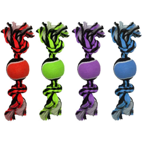 Incredipet 2-Knot Rope with Tennis Ball Dog Toy, Assorted 10 in