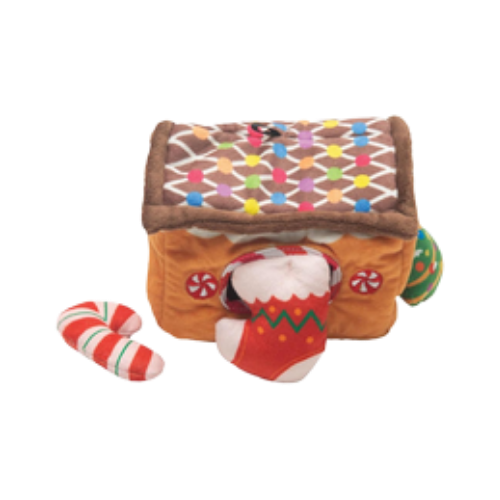 Snugarooz Holiday Hide & Seek Gingerbread Plush Burrow Dog Toy 