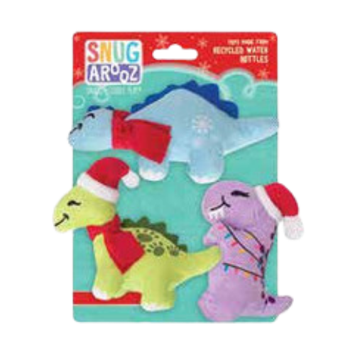 Snugarooz Holiday Christmas Dinos Plush Dog Toys 3 pk