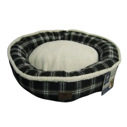 Akc Green Plaid Round Pet Bed 25 in