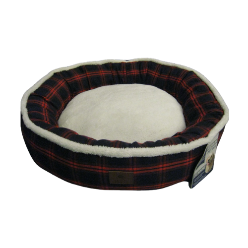 Akc Red Plaid Round Pet Bed 25 in