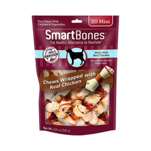 Smartbones Rawhide-Free Chicken/Vegetable With Chicken Wrap Knotted Mini Bones For Dogs 20 ct