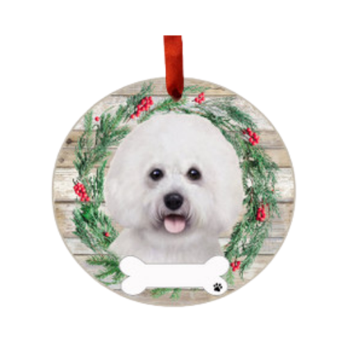 E & S Imports Bichon Frise Ceramic Holiday Ornament 