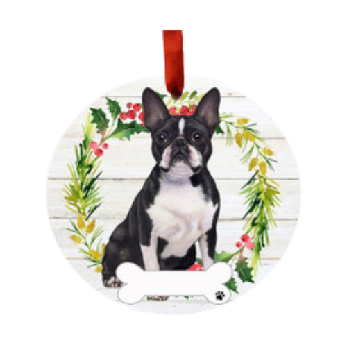 E & S Imports Boston Terrier Full Body Ceramic Holiday Ornament 