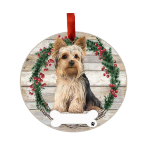 E & S Imports Yorkie Full Body Ceramic Holiday Ornament 