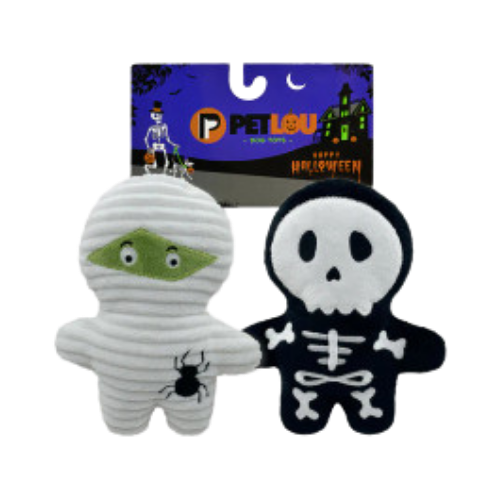 Petlou Halloween Trick or Treat Pals Mummy & Bone Plush Dog Toys 2 pk