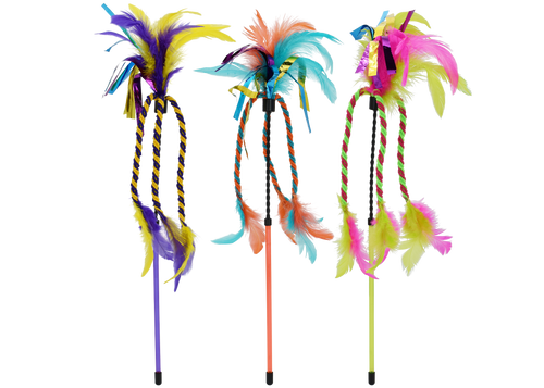 Incredipet Ribbon & Feather Cat Wand Toy, Assorted 17 in
