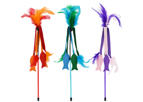 Incredipet Felt Fish Cat Wand Toy, Assorted 17 in