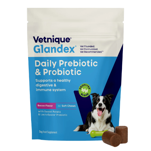 Glandex Daily Probiotics & Digestive Health Prebiotics Bacon Flavor Soft Chew Aid Supplement for Dogs