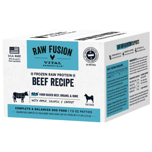Vital Essentials Fusion Beef Dinner Patties Raw Grain-Free Frozen Dog Food 10 ct