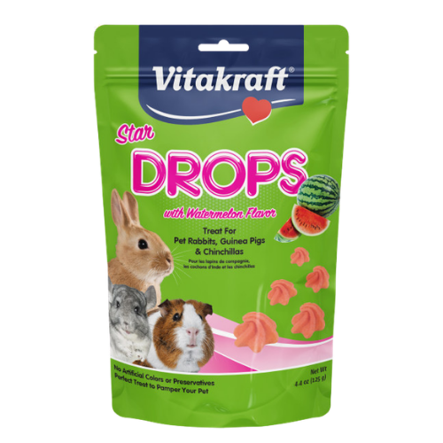 Vitakraft Star DROPS with Watermelon Flavor Treats for Rabbits, Guinea Pigs & Chinchillas 5 oz