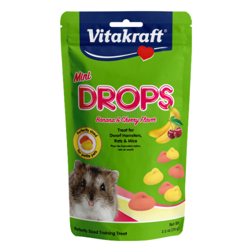 Vitakraft Mini DROPS Banana & Cherry Flavor Treats for Dwarf Hamsters, Rats and Mice 2.5 oz