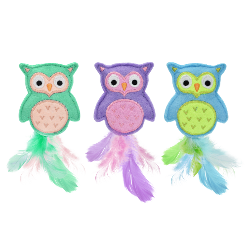 Incredipet Felt Owl with Feathers Cat Toy, Assorted