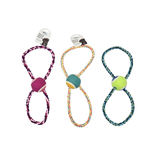 Kole Imports Figure 8 Rope and Tennis Ball Dog Toy Assorted 