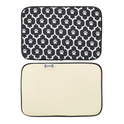 Kole Imports Black and White Bone Dry Machine Washable Feeding Mat 