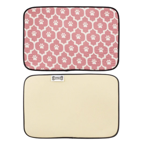 Kole Imports Pink Paw Bone Dry Machine Washable Feeding Mat 