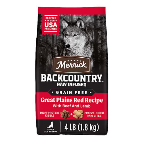 Merrick Backcountry Grain Free Dry Adult Dog Food Kibble with Freeze Dried Raw Pieces, Great Plains Red Recipe 4 lb