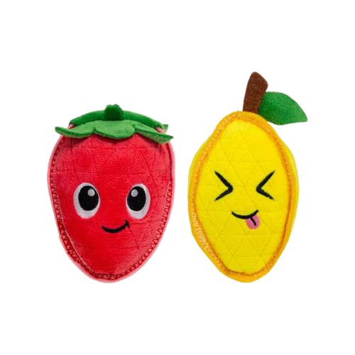 Outward Hound Lemon & Strawberry Xtreme Seamz Durable Plush Dog Toy 2 pk