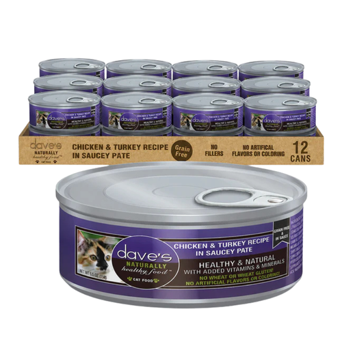 Dave's Naturally Healthy Chicken & Turkey Recipe in Saucey Pate Grain-Free Wet Cat Food