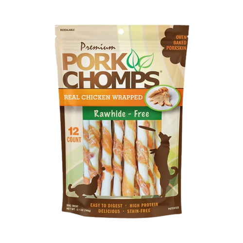 Scott Pet Premium Pork Chomps Real Chicken Wrapped Twist Dog Treat 12 ct