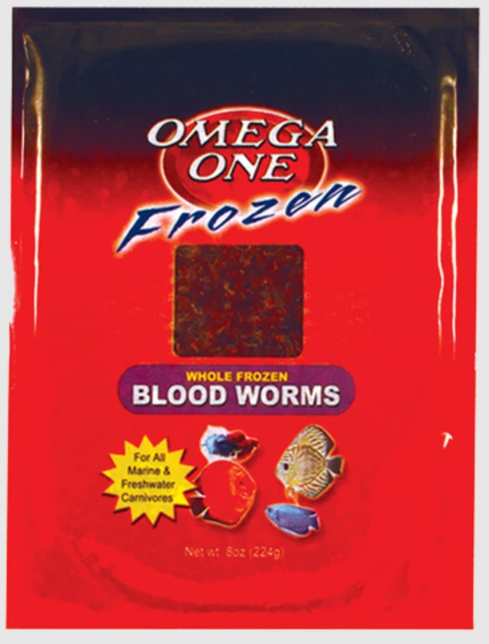 Omega One Frozen Blood Worms Cube Pack 7 oz - Chow Hound Pet Supplies