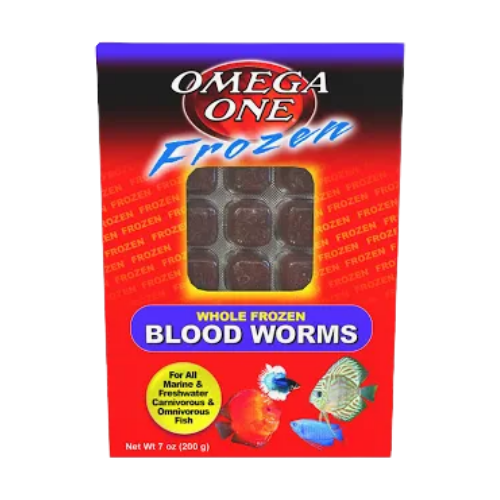 Omega One Frozen Blood Worms Cube Pack 7 oz - Chow Hound Pet Supplies