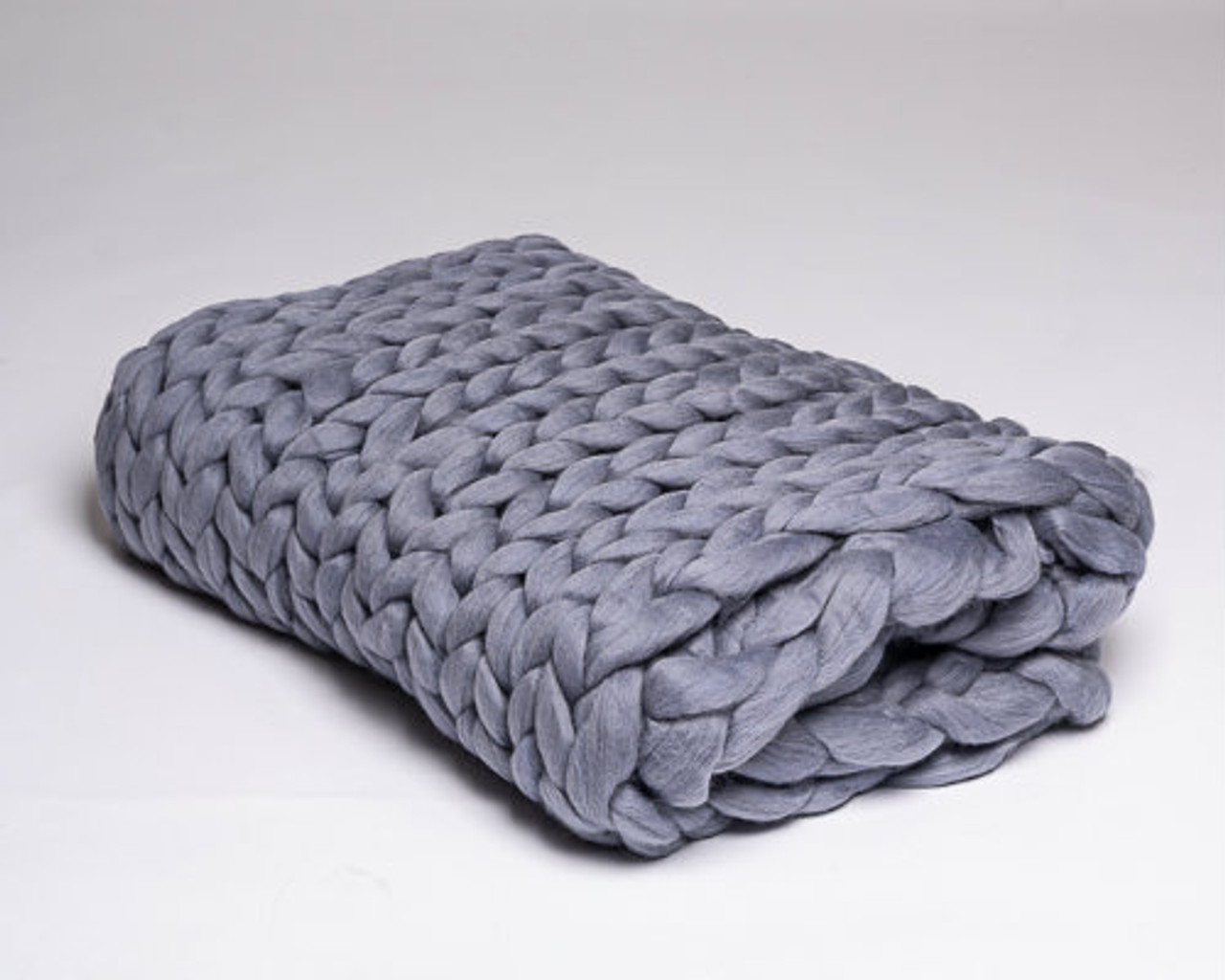 Chunky Knit Merino Wool Blue Steel Blanket