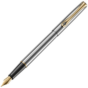 Diplomat Traveller Stainless Steel with Gold Trim Fountain Pen Fine Nib Diplomat Traveller Stainless Steel with Gold Trim Fountain Pen Fine Nib