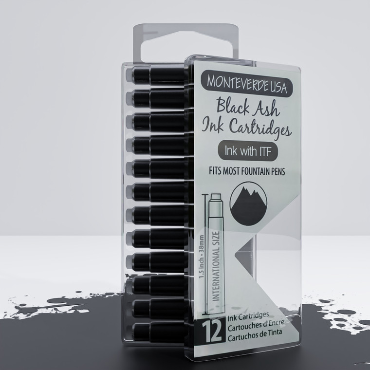 Monteverde USA® Core Black Ash 12pc Ink Cartridges Clear Case