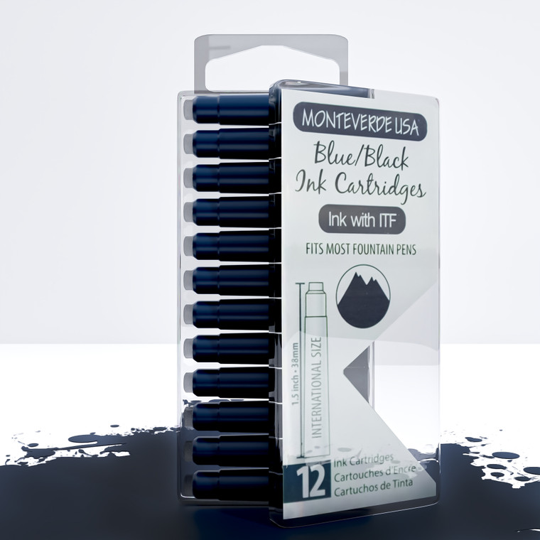 Monteverde USA® Core Blue/Black 12pc Ink Cartridges Clear Case