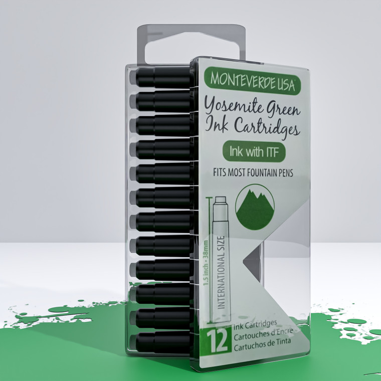 Monteverde USA® Core Yosemite Green 12pc Ink Cartridges Clear Case