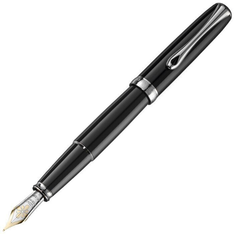 Diplomat Excellence A2 Black Lacquer with Chrome Trim 14k Fountain Pen, Broad Nib