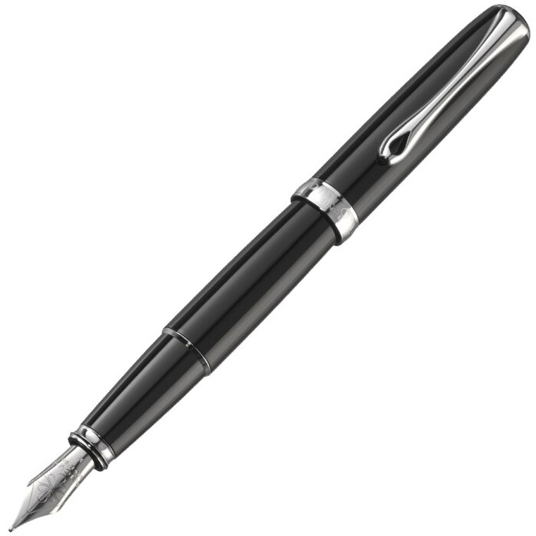 Diplomat Excellence A2 Black Lacquer with Chrome Trim Fountain Pen, Fine Nib