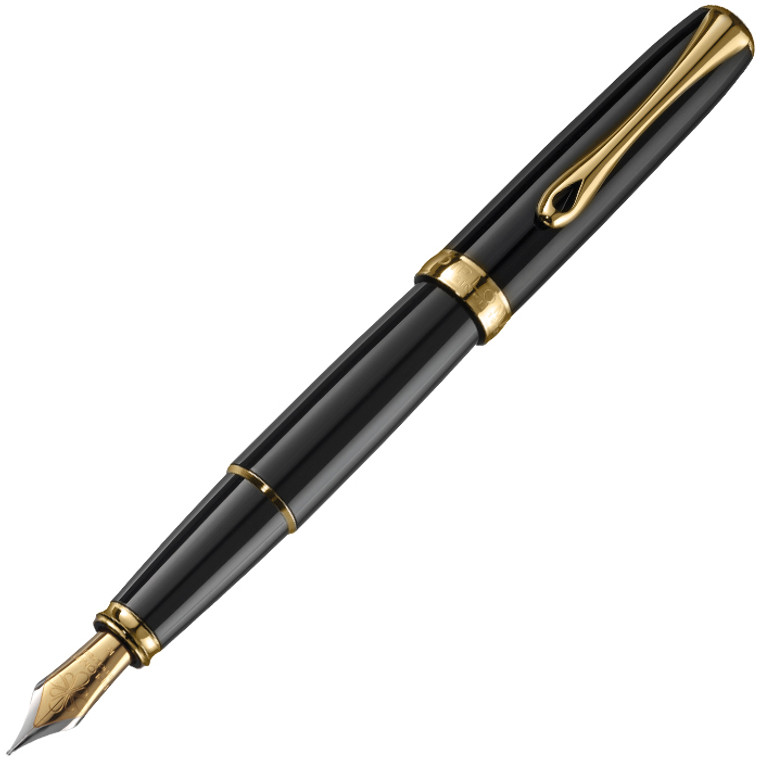 Diplomat Excellence A2 Black Lacquer with gold trim 14k Fountain Pen, Extra Fine Nib